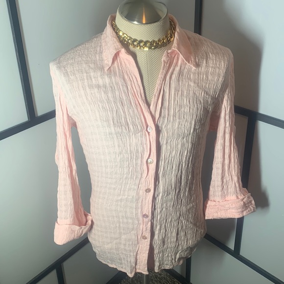 Harve Benard Tops - Harve Benard by Benard Holtzman Pink Sheer Linen Summer Button Down Shirt